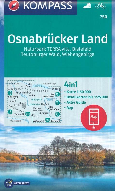 Carte de randonnée n° 750 - Osnabrücker Land, NP Terra.vita, Bielefeld, Teutoburger Wald, Wiehengebirge (Allemagne) | Kompass carte de randonnée Kompass
