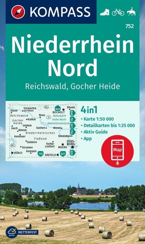 Carte de randonnée n° 752 - Basse Rhénanie Nord, Reichswald, Gocher Heide (Allemagne) | Kompass carte pliée Kompass 