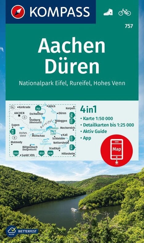 Carte de randonnée n° 757 - Aachen, Düren, NP Eifel, Rureifel, Hohes Venn (Allemagne) | Kompass carte pliée Kompass 