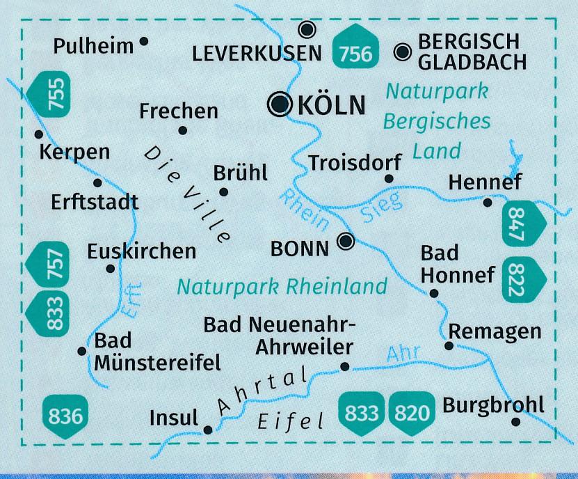 Carte de randonnée n° 758 - Köln, Brühl, Bonn, Ahrtal (Allemagne) | Kompass carte pliée Kompass 