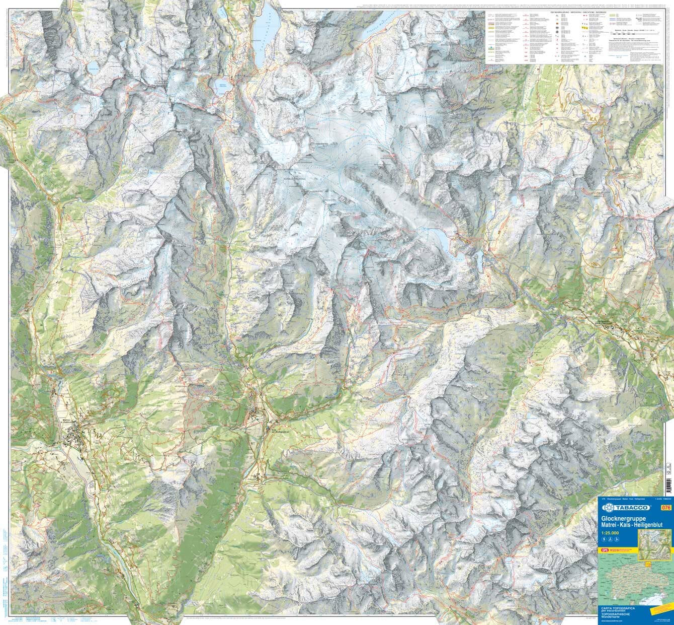 Carte de randonnée n° 76 - Glocknergruppe Matrei, Kals, Heiligenblut | Tabacco carte de randonnée Tabacco