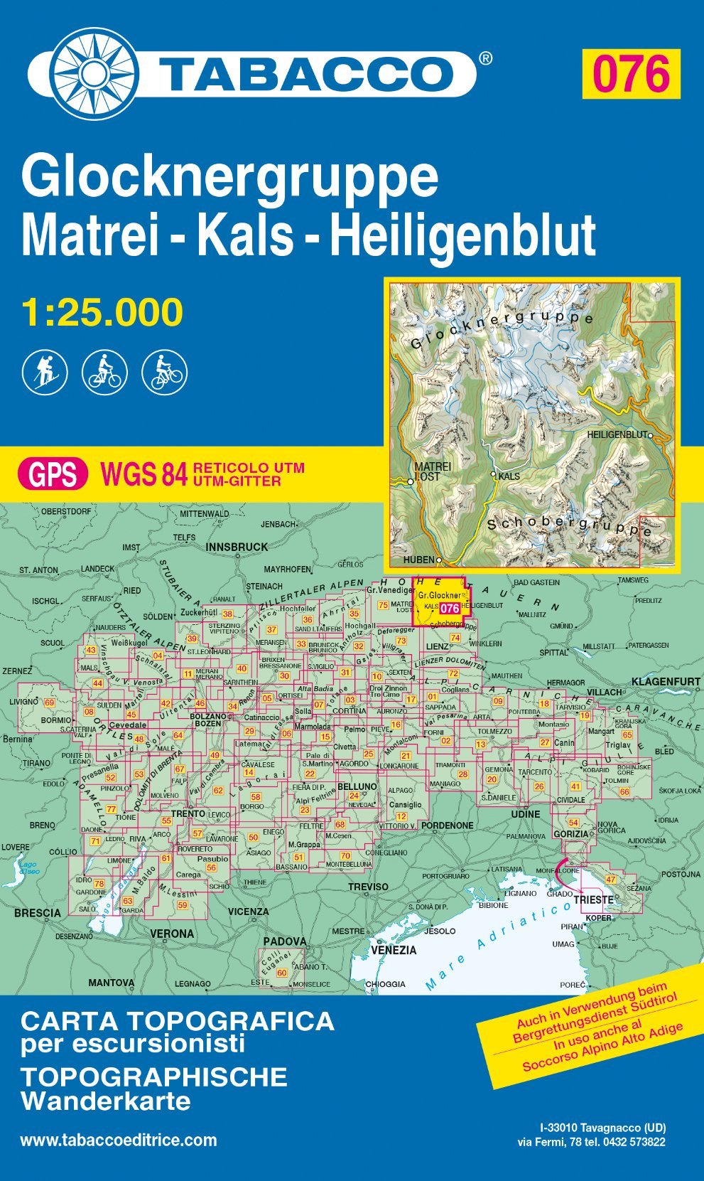 Carte de randonnée n° 76 - Glocknergruppe Matrei, Kals, Heiligenblut | Tabacco carte pliée Tabacco 