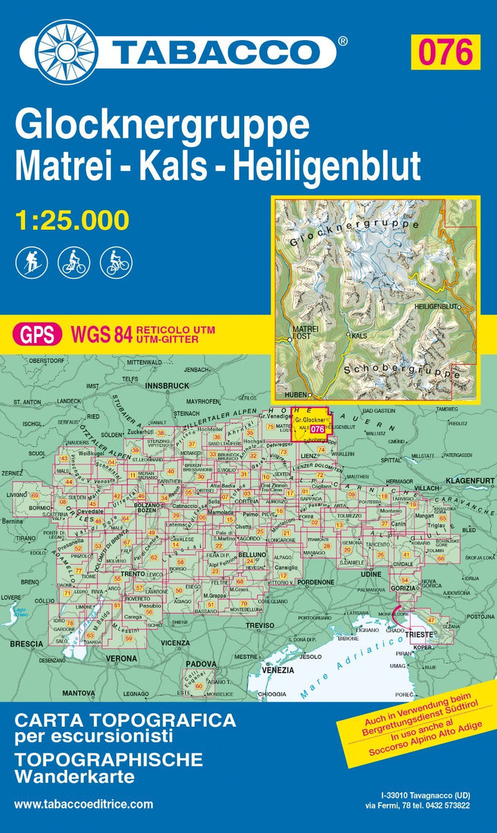 Carte de randonnée n° 76 - Glocknergruppe Matrei, Kals, Heiligenblut | Tabacco carte pliée Tabacco 