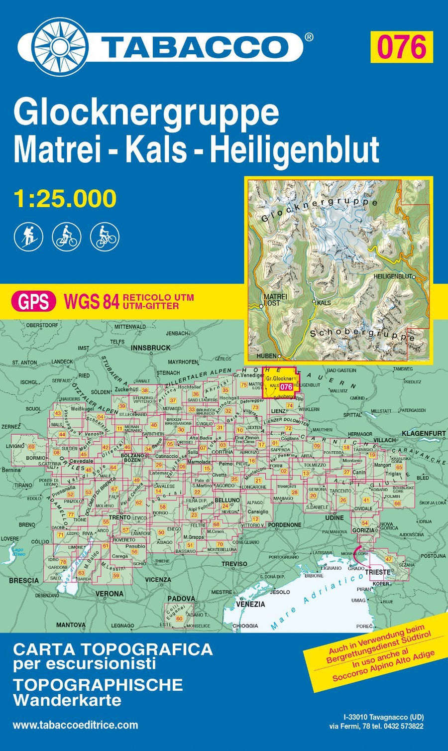 Carte de randonnée n° 76 - Glocknergruppe Matrei, Kals, Heiligenblut | Tabacco carte pliée Tabacco 