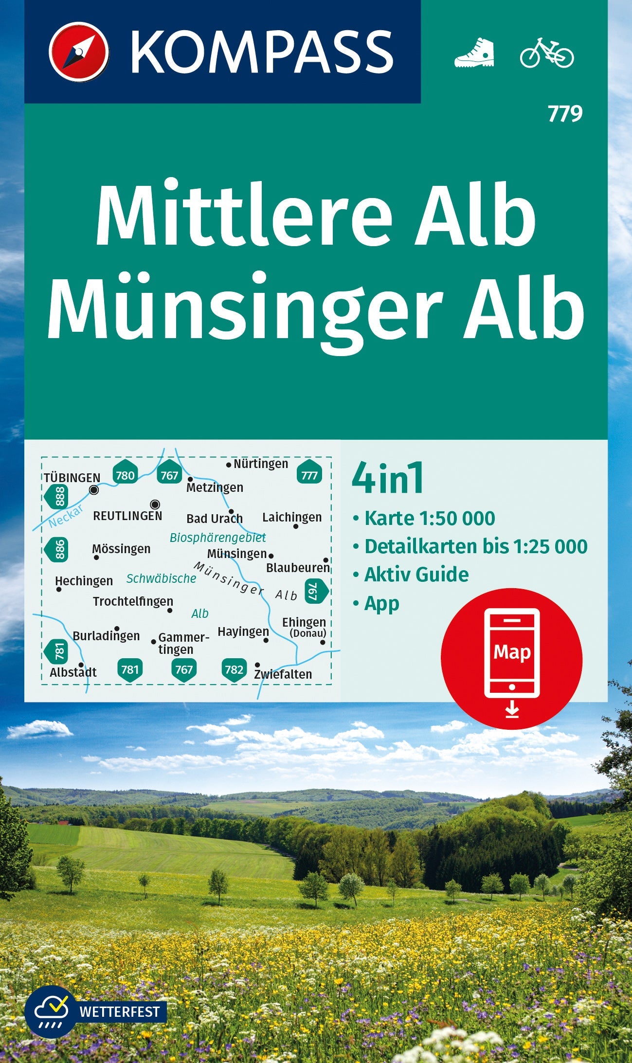 Carte de randonnée n° 779 - Mittlere Alb, Münsinger Alb + Aktiv Guide (Allemagne) | Kompass carte de randonnée Kompass