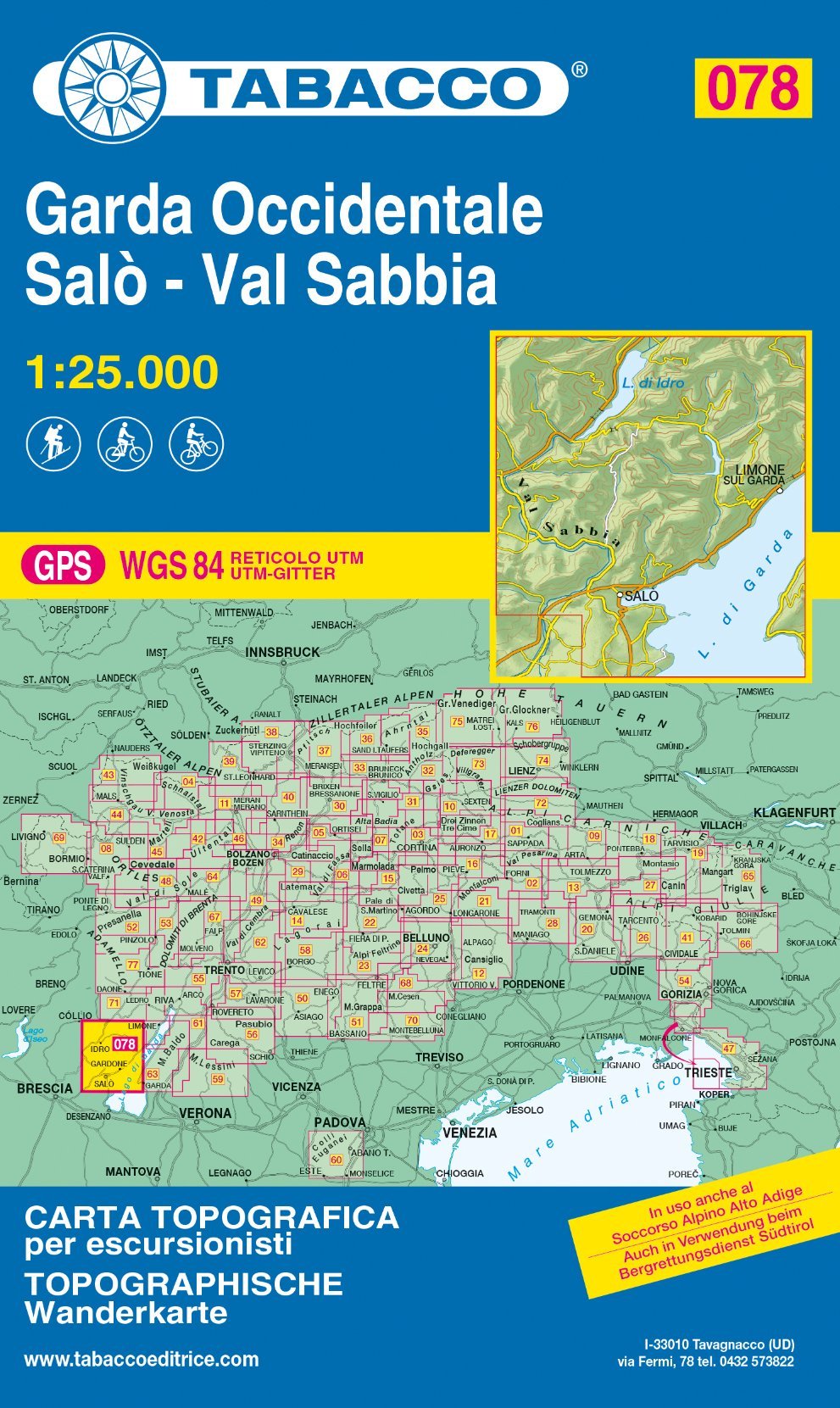 Carte de randonnée n° 78 - West Garda, Salò, Val Sabbia | Tabacco carte pliée Tabacco 