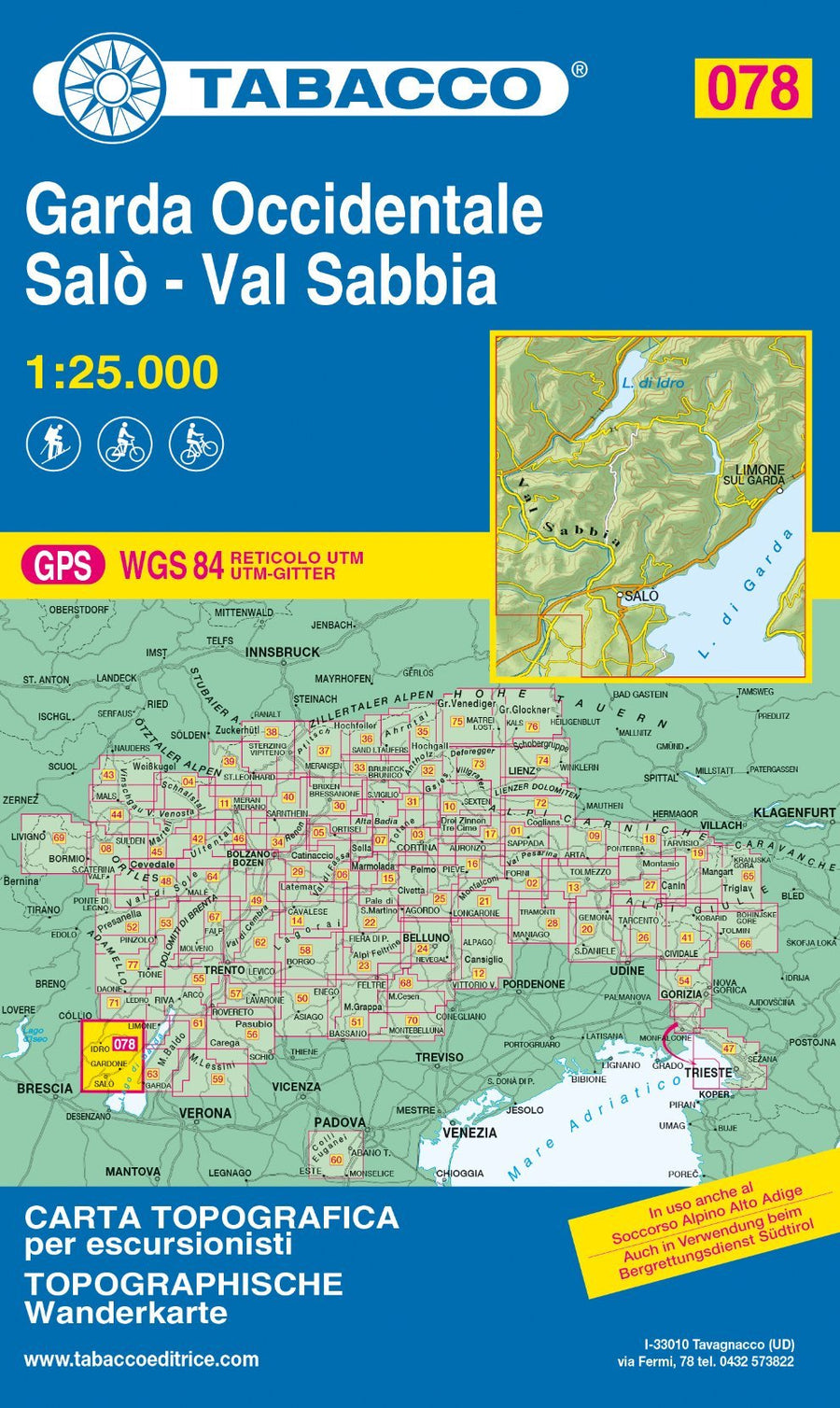 Carte de randonnée n° 78 - West Garda, Salò, Val Sabbia | Tabacco carte pliée Tabacco 