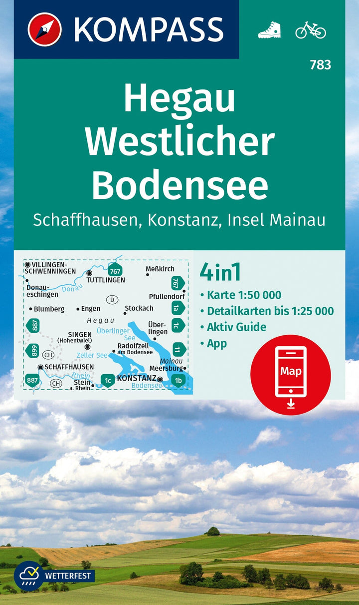 Carte de randonnée n° 783 - Hegau, Lac de Constance ouest (Allemagne) | Kompass carte pliée Kompass 