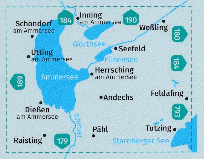 Carte de randonnée n° 791 - Ammersee, Wörthsee, Pilsensee + Aktiv Guide (Allemagne) | Kompass carte de randonnée Kompass