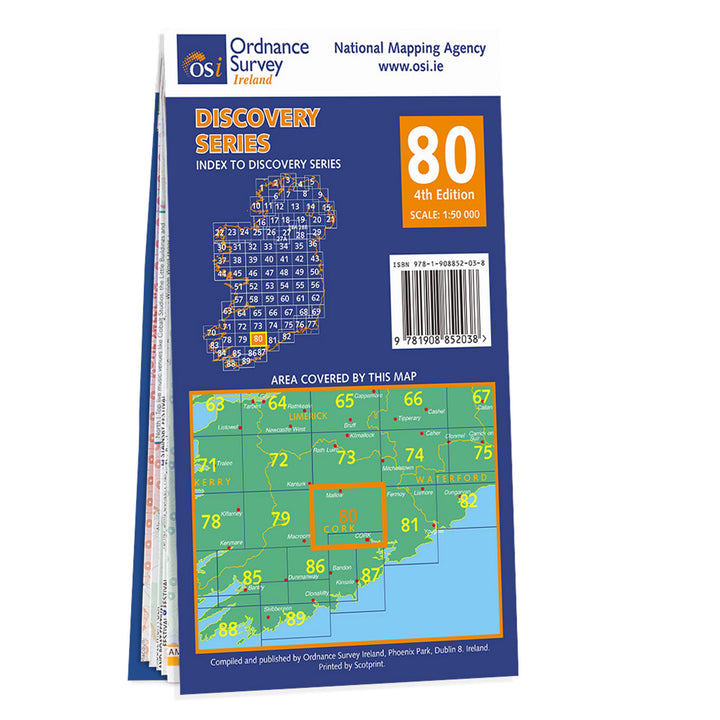 Carte de randonnée n° 80 - Cork (Irlande) | Ordnance Survey - série Discovery carte pliée Ordnance Survey Ireland 