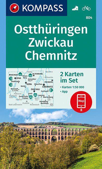 Carte de randonnée n° 804 - Ostthüringen, Zwickau, Chemnitz (Allemagne) | Kompass carte pliée Kompass 