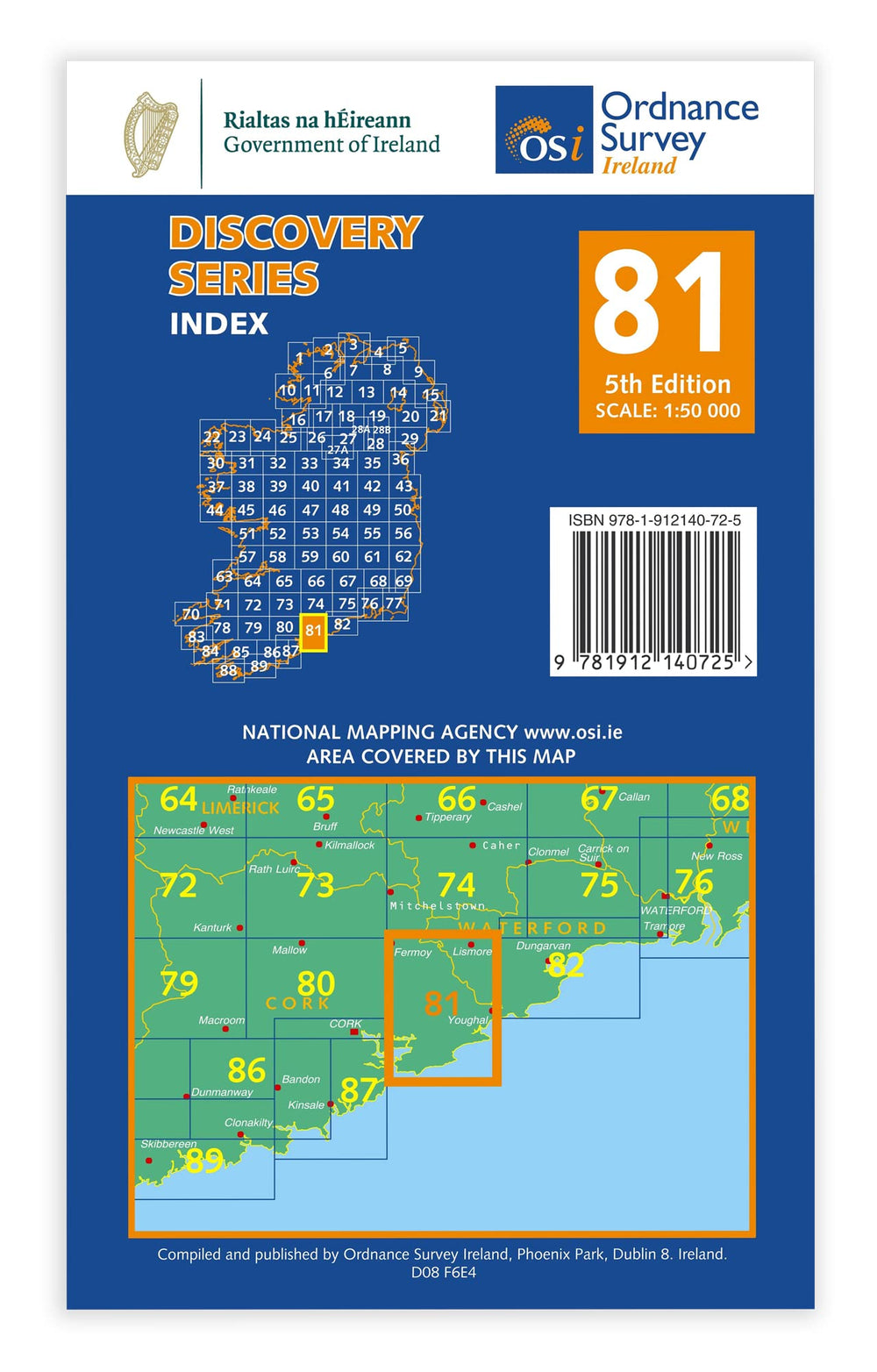 Carte de randonnée n° 81 - Cork, Waterford (Irlande) | Ordnance Survey - série Discovery carte pliée Ordnance Survey Ireland 