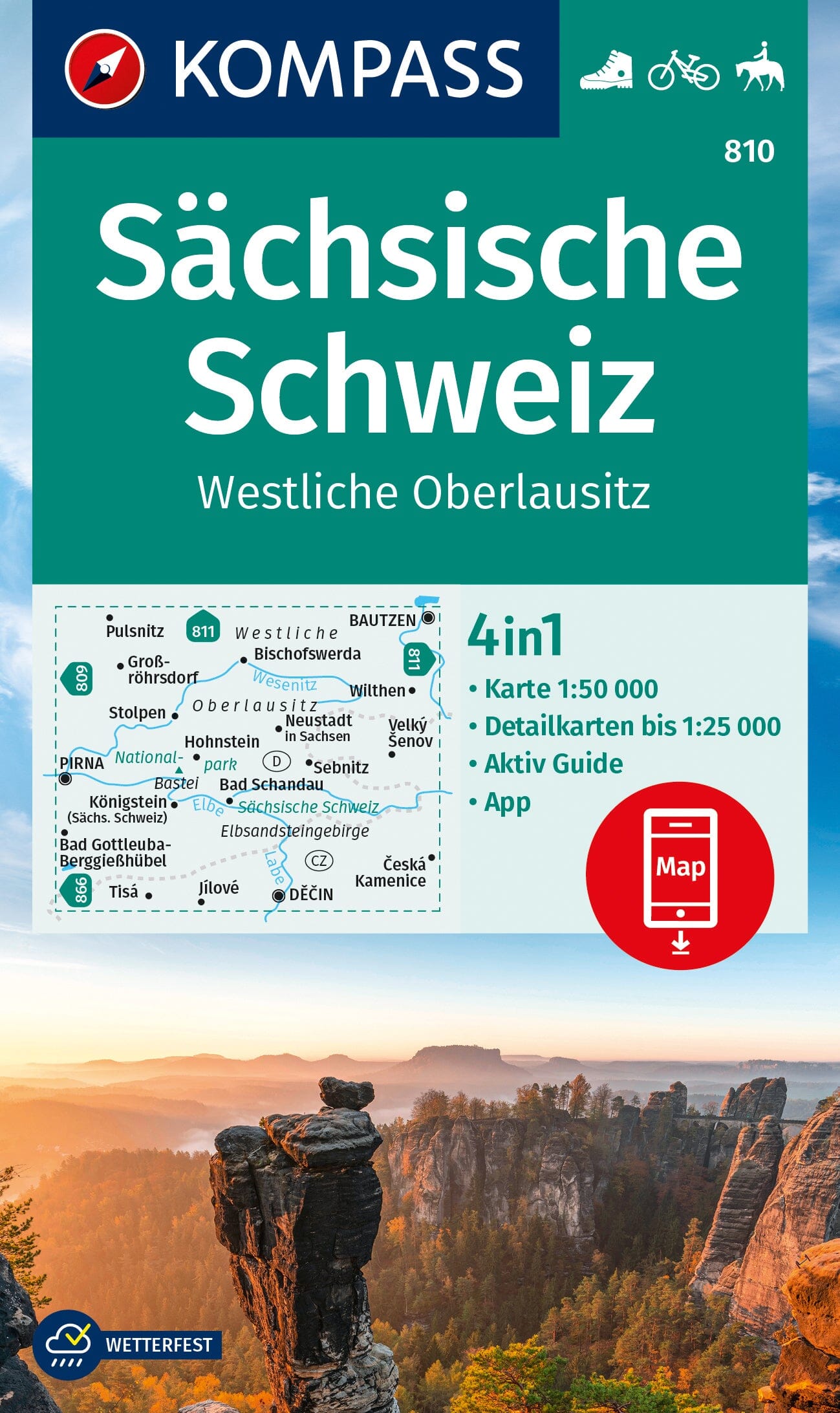 Carte de randonnée n° 810 - Sächsische Schweiz, Westliche Oberlausitz (Allemagne) | Kompass carte de randonnée Kompass