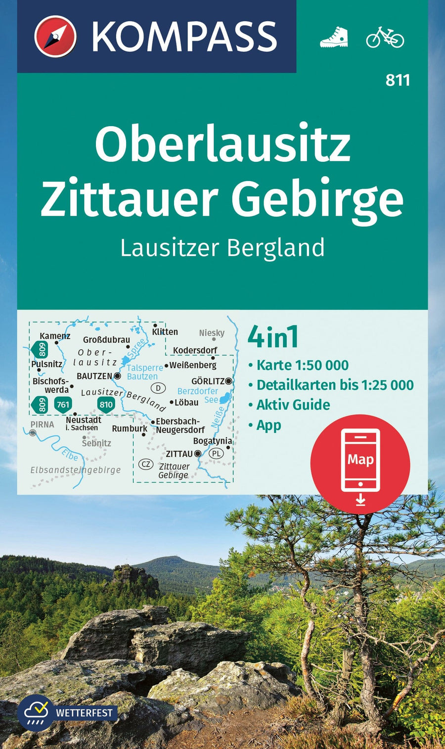 Carte de randonnée n° 811 - Oberlausitz, Zittauer Gebirge/Lausitzer Bergland (Allemagne) | Kompass carte pliée Kompass 