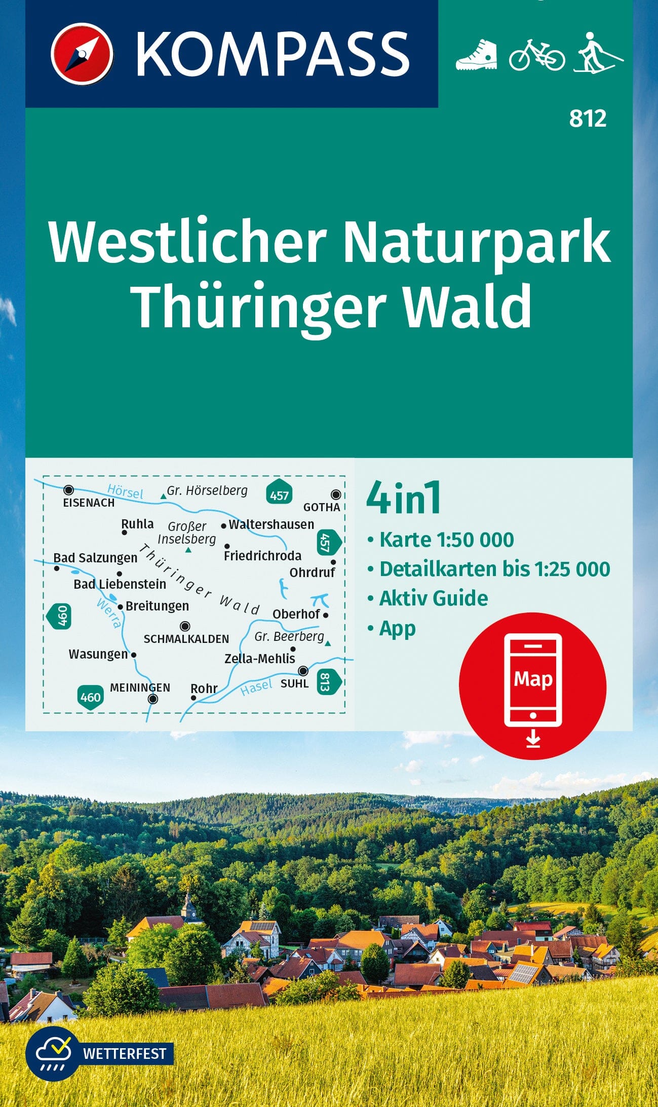 Carte de randonnée n° 812 - Forêt de Thuringe Ouest (Allemagne) | Kompass carte de randonnée Kompass