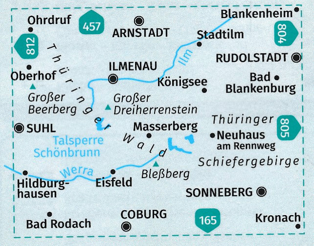 Carte de randonnée n° 813 - Forêt de Thuringe Est + Guide (Allemagne) | Kompass carte de randonnée Kompass