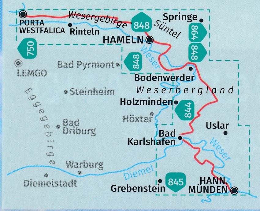 Carte de randonnée n° 819 - Weserbergland Weg (Allemagne) | Kompass carte pliée Kompass 