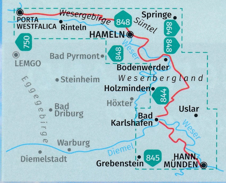 Carte de randonnée n° 819 - Weserbergland Weg (Allemagne) | Kompass carte pliée Kompass 