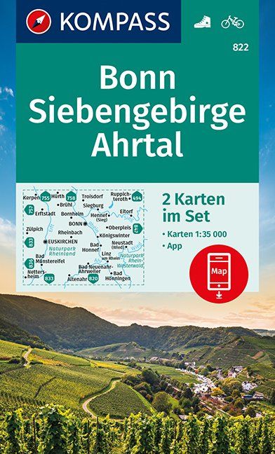 Carte de randonnée n° 822 - Bonn, Siebengebirge, Ahrtal (Allemagne) | Kompass carte pliée Kompass 
