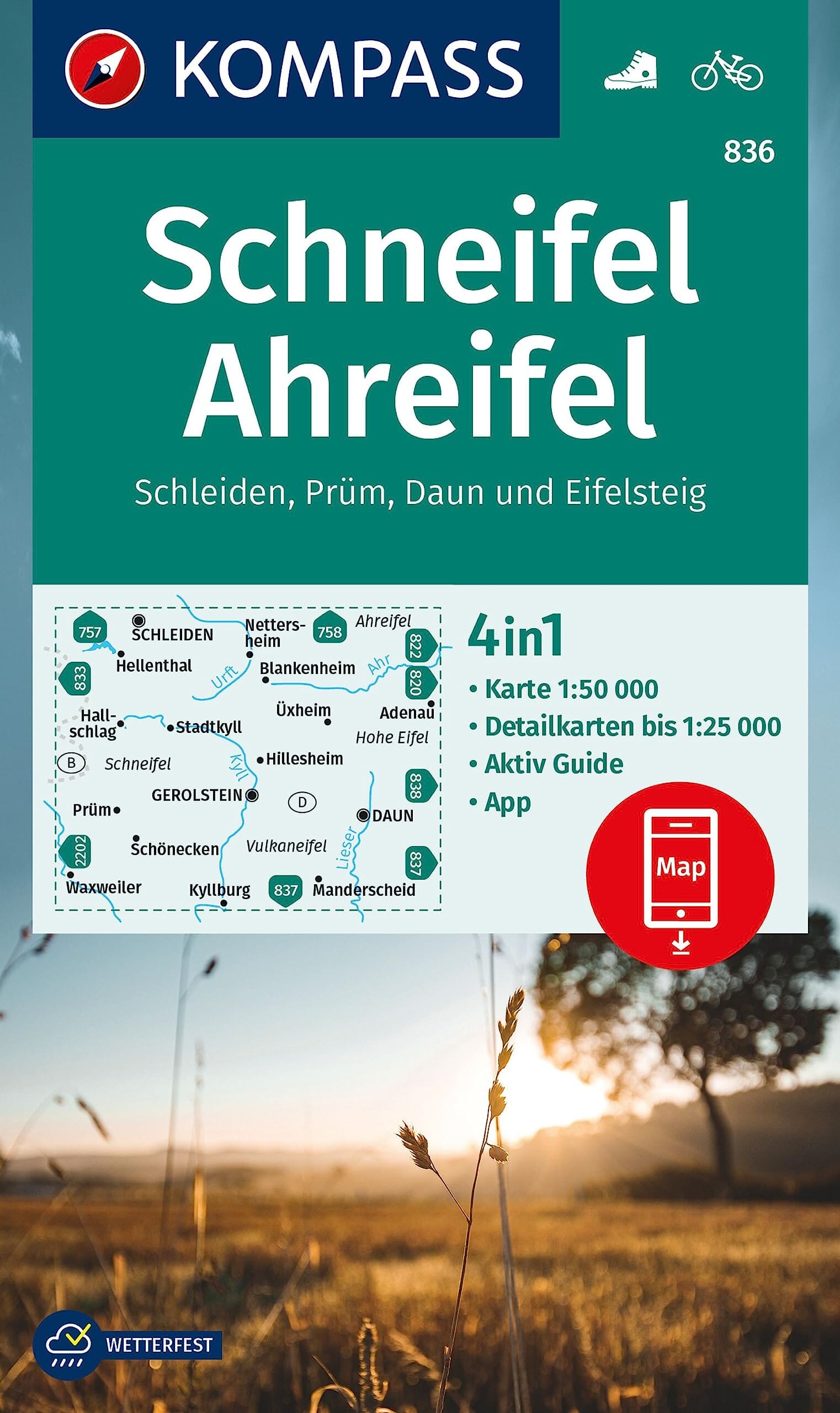Carte de randonnée n° 836 - Schneifel - Ahreifel (Allemagne) | Kompass carte de randonnée Kompass