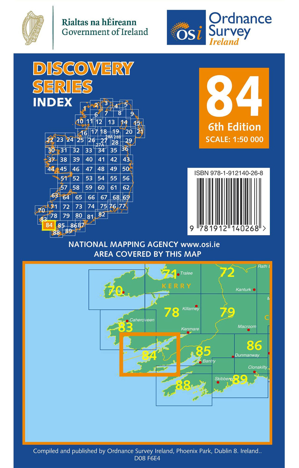 Carte de randonnée n° 84 - Cork, Kerry (Irlande) | Ordnance Survey - série Discovery carte pliée Ordnance Survey Ireland 