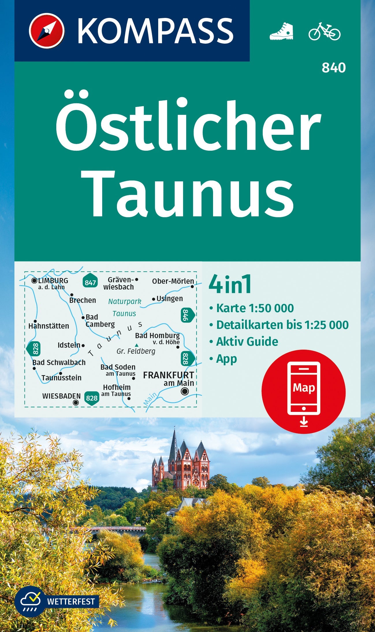Carte de randonnée n° 840 - Taunus Östlicher (Allemagne) | Kompass carte de randonnée Kompass