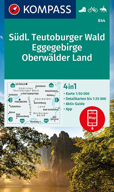 Carte de randonnée n° 844 - Südlicher Teutoburger Wald + Guide (Allemagne) | Kompass carte de randonnée Kompass