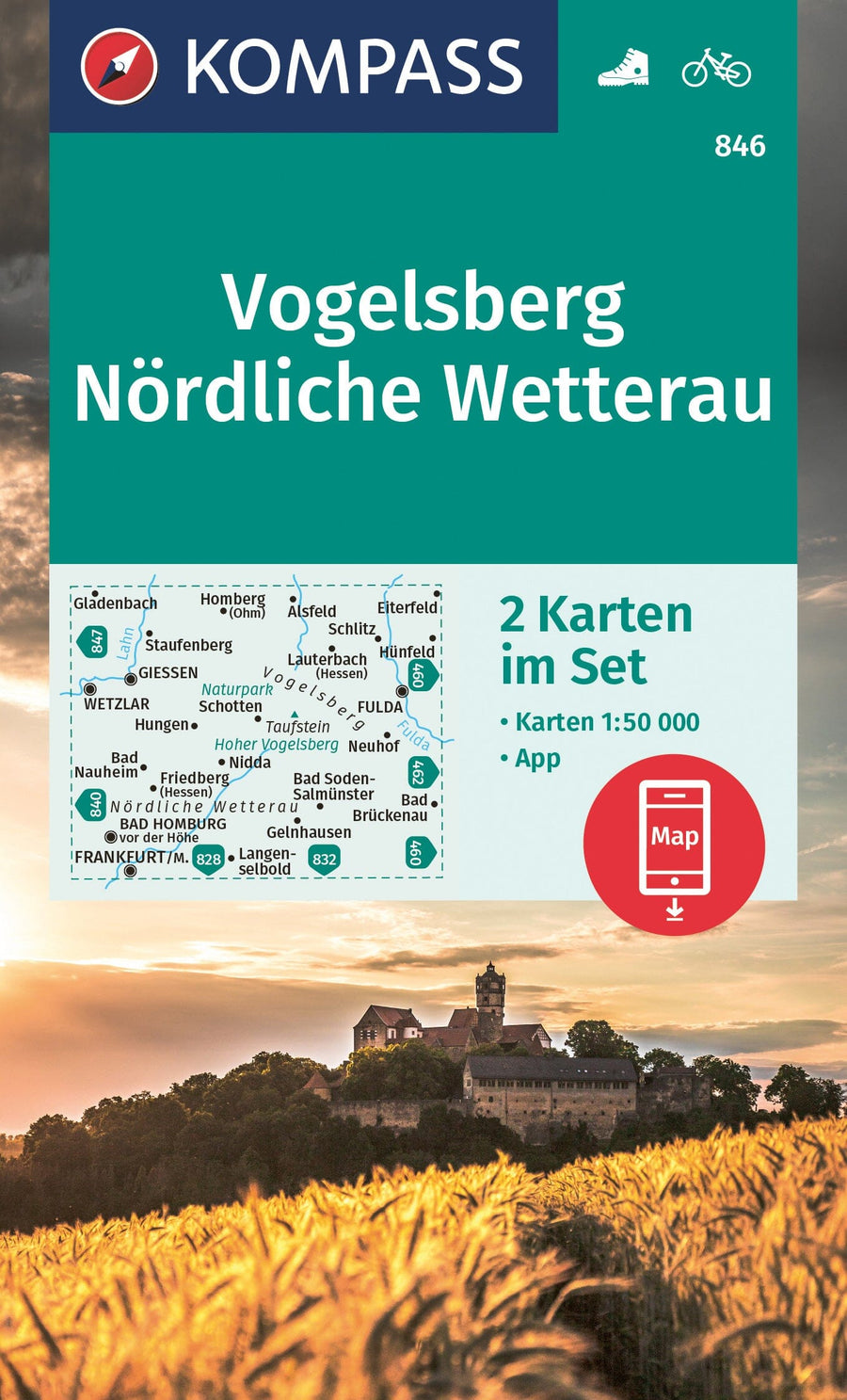 Carte de randonnée n° 846 - Vogelsberg, Nördliche Wetterau (Allemagne) | Kompass carte pliée Kompass 
