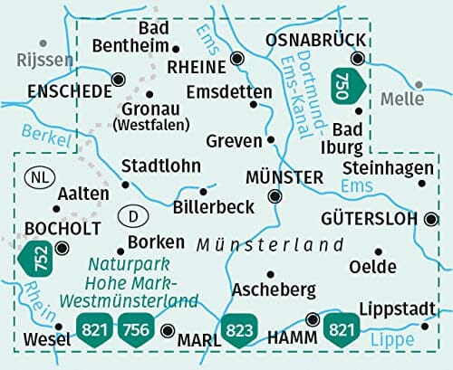 Carte de randonnée n° 849 - Münsterland 3-set (Allemagne) | Kompass carte pliée Kompass 