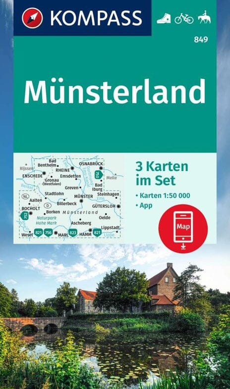 Carte de randonnée n° 849 - Münsterland 3-set (Allemagne) | Kompass carte de randonnée Kompass