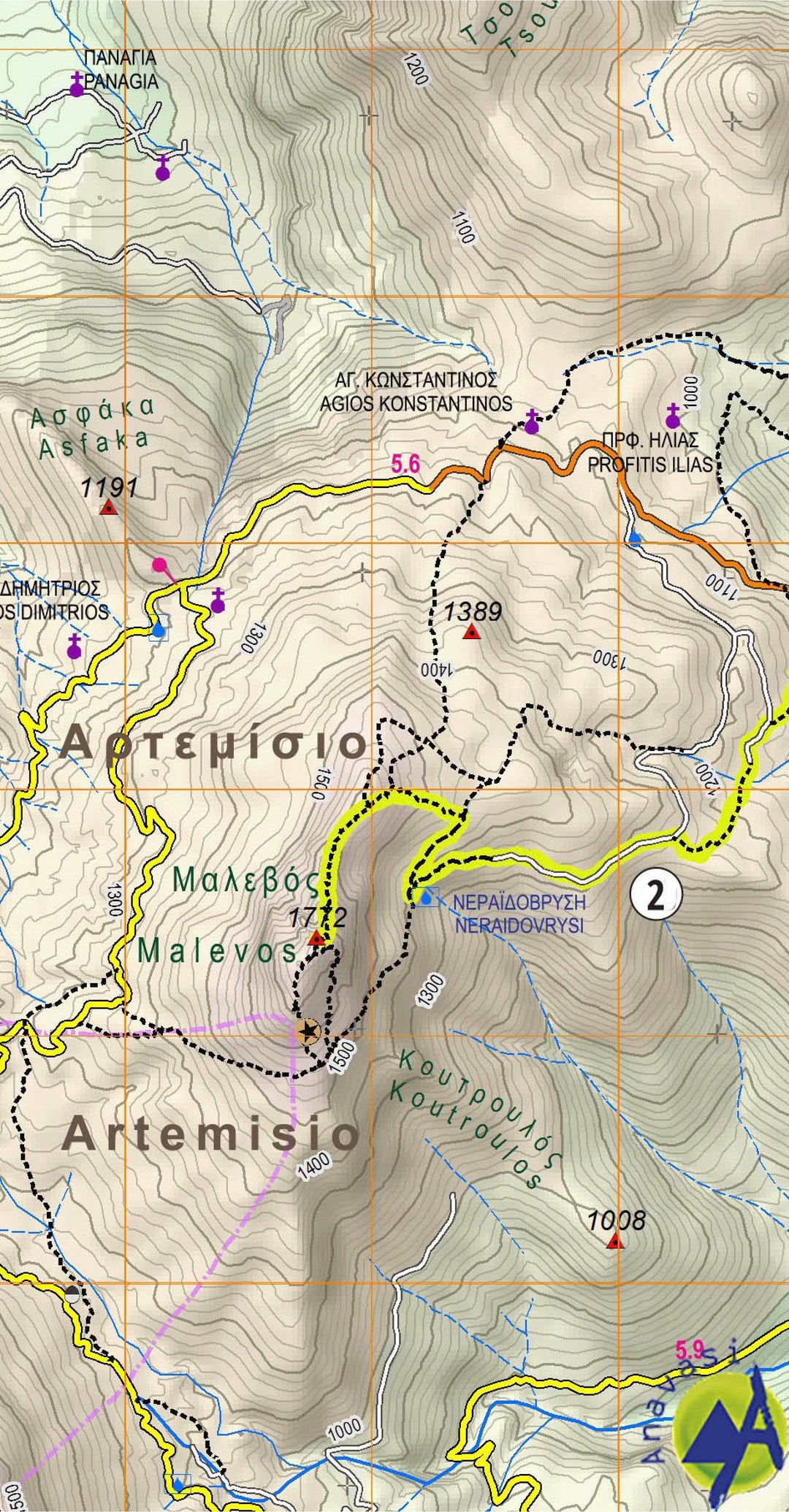 Carte de randonnée n° 8.5 - Mainalo, Artemisio | Anavasi carte pliée Anavasi 
