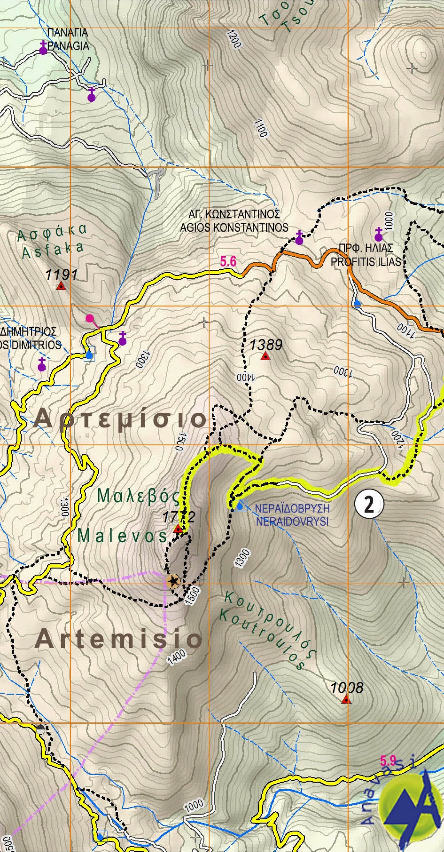 Carte de randonnée n° 8.5 - Mainalo, Artemisio | Anavasi carte de randonnée Anavasi