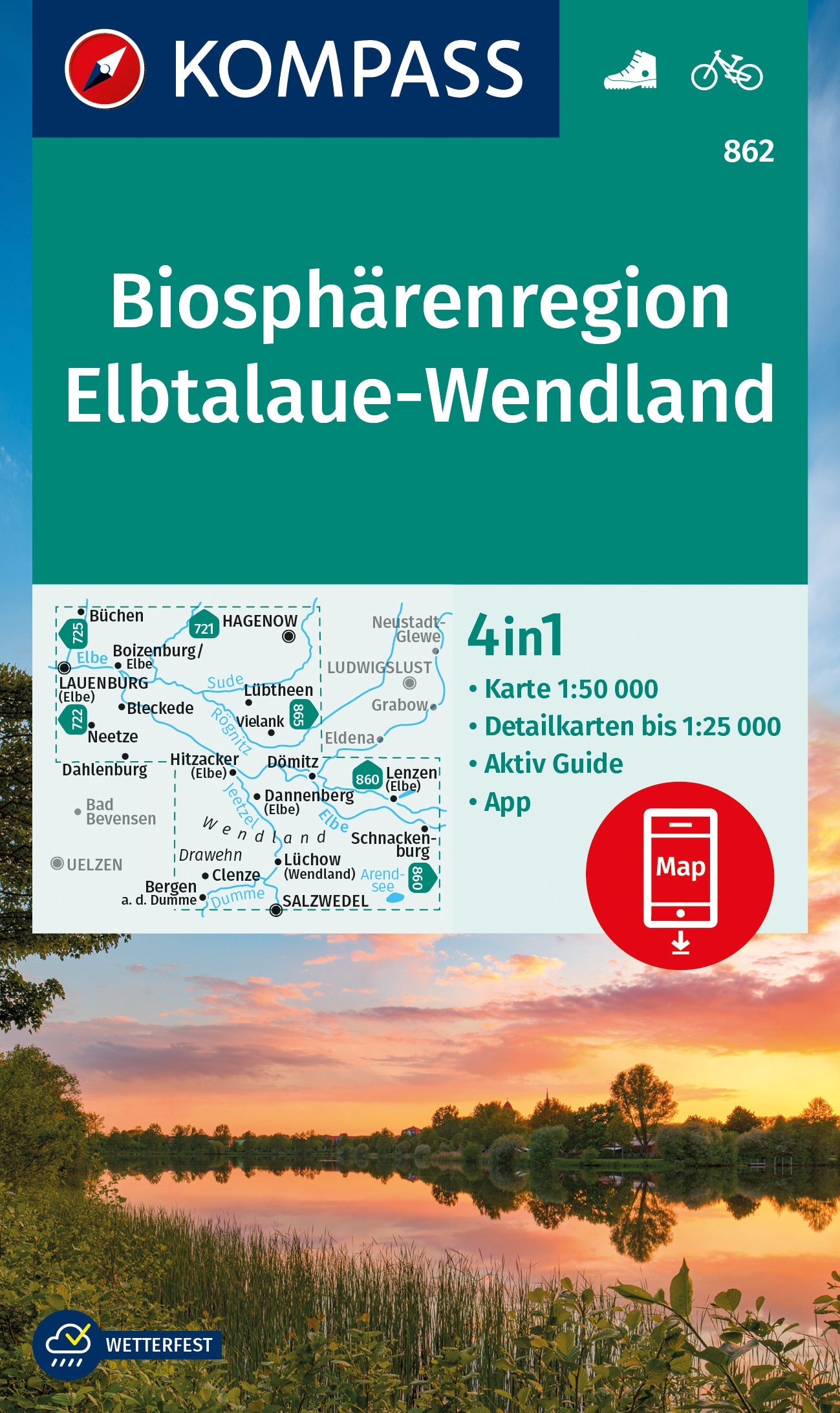 Carte de randonnée n° 862 - Biosphärenregion, Elbtalaue-Wendla (Allemagne) | Kompass carte de randonnée Kompass