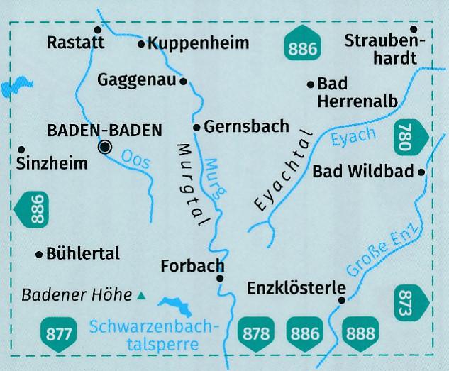 Carte de randonnée n° 872 - Baden-Baden, Murgtal, Gaggenau, Gernsbach, Bad Herren (Allemagne) | Kompass carte de randonnée Kompass