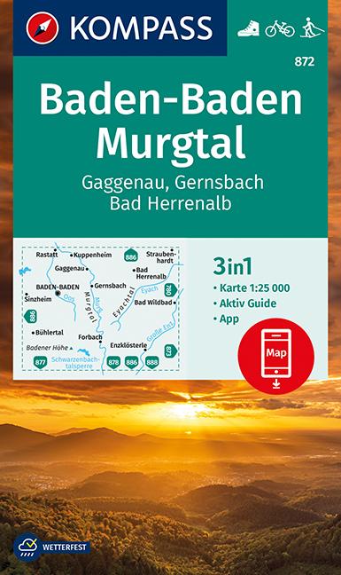 Carte de randonnée n° 872 - Baden-Baden, Murgtal, Gaggenau, Gernsbach, Bad Herren (Allemagne) | Kompass carte de randonnée Kompass
