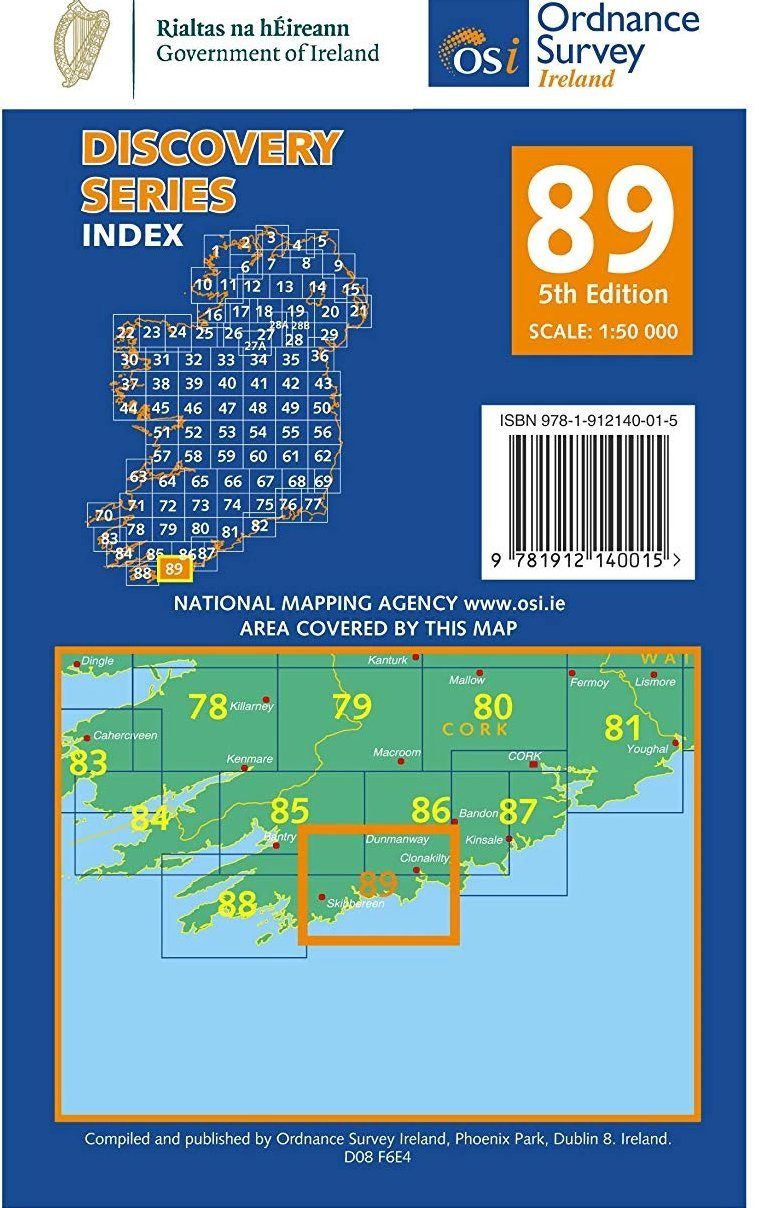 Carte de randonnée n° 89 - Cork (Skibbereen) (Irlande) | Ordnance Survey - série Discovery carte de randonnée Ordnance Survey Ireland