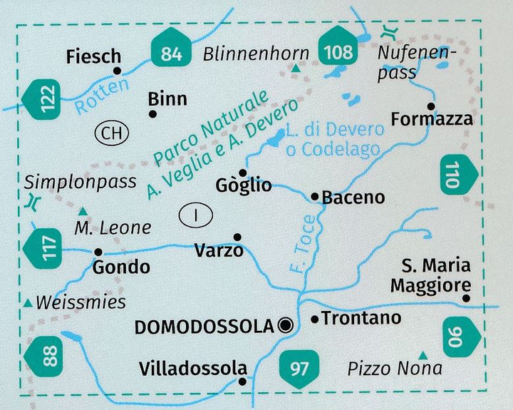 Carte de randonnée n° 89 - Parc naturel de l'Alpe Veglia-Alpe Devero, vallée d'Antigorio, Val Formazza, Val Divedro, Domodossola (Italie, Suisse) | Kompass carte pliée Kompass 