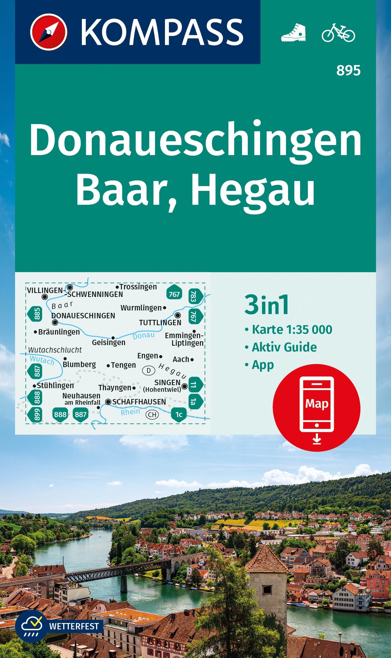 Carte de randonnée n° 895 - Donaueschingen, Baar Hegau (Allemagne) | Kompass carte de randonnée Kompass