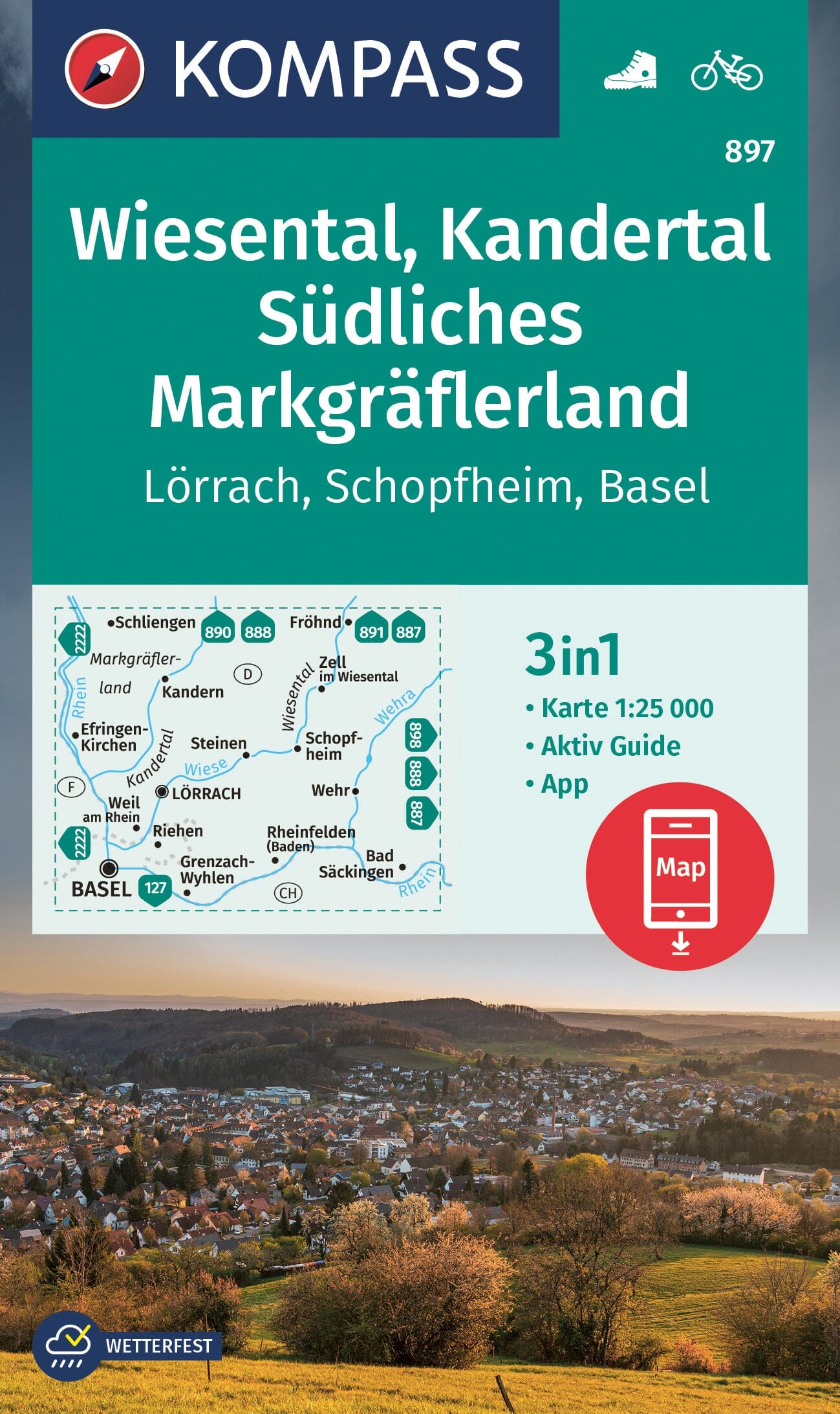 Carte de randonnée n° 897 - Wiesental, Kandertal , Südliches Markgräflerland (Allemagne) | Kompass carte de randonnée Kompass