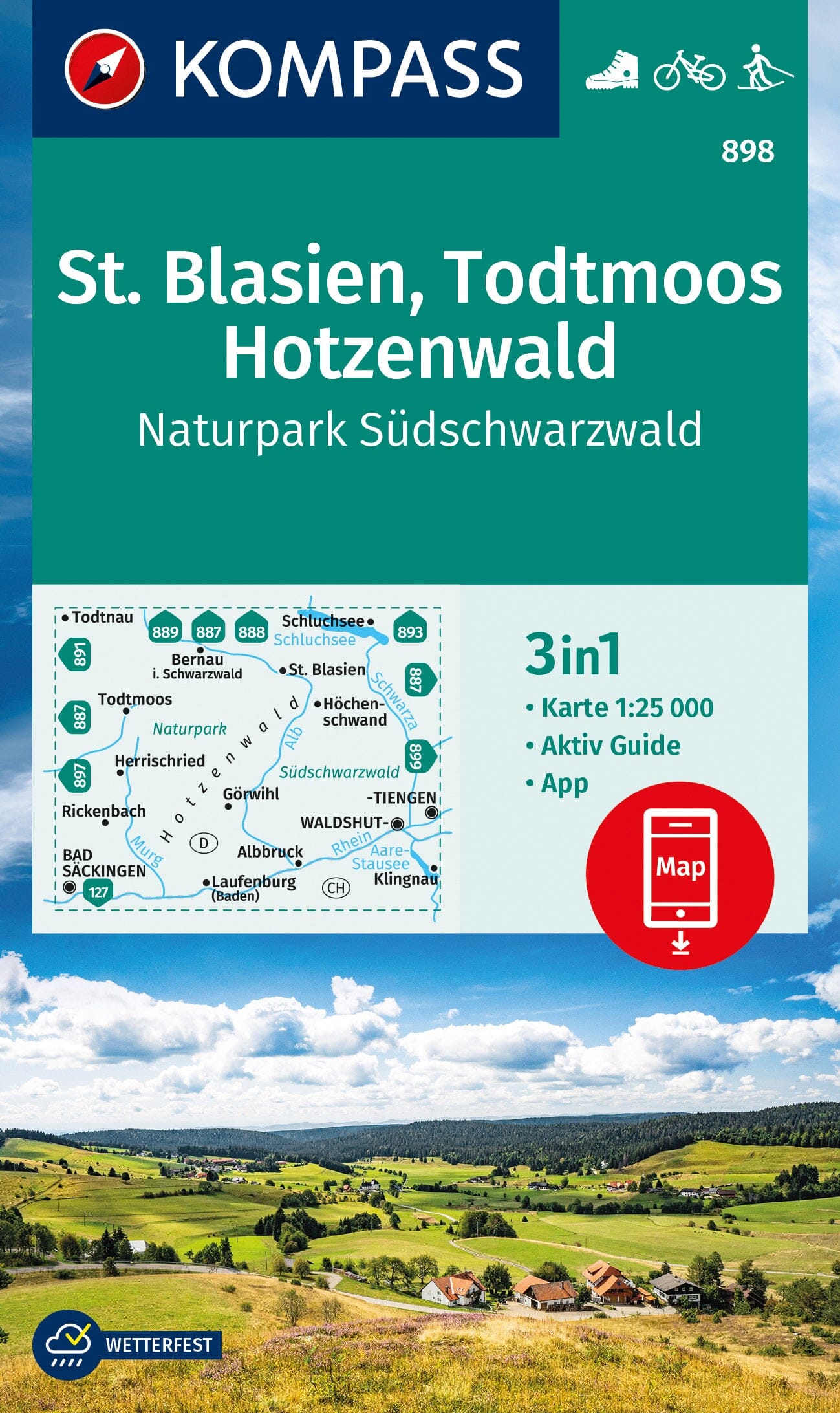 Carte de randonnée n° 898 - St-Blasien, Todtmoos, Hotzenwa (Allemagne) | Kompass carte de randonnée Kompass