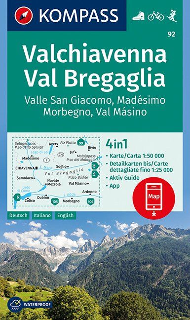 Carte de randonnée n° 92 - Valchiavenna - Val Bregaglia (Italie, Suisse) | Kompass carte de randonnée Kompass Default Title