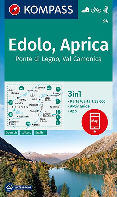 Carte de randonnée n° 94 - Edolo, Aprica (Italie) | Kompass carte pliée Kompass 