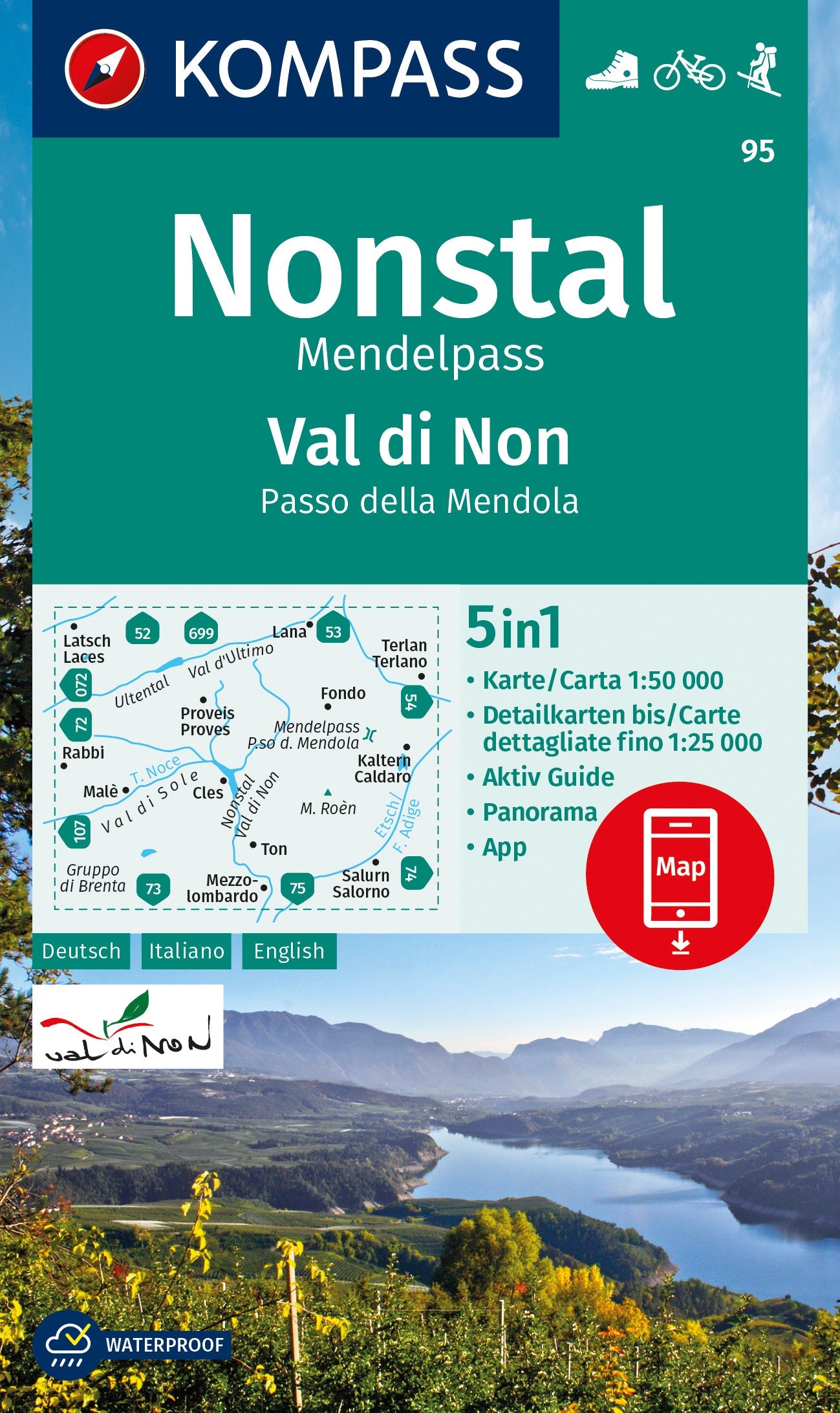 Carte de randonnée n° 95 - Nonstal, Val di Non, Mendelpass (Trentin-Haut-Adige, Italie) | Kompass carte de randonnée Kompass