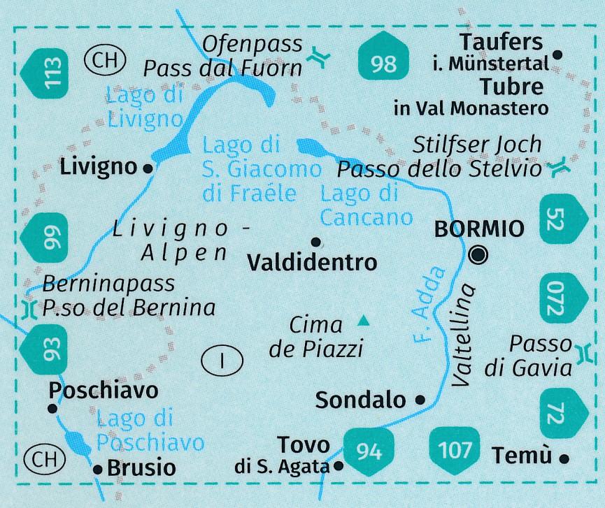 Carte de randonnée n° 96 - Bormio, Livigno, Valtelllina (Italie, Suisse) | Kompass carte de randonnée Kompass