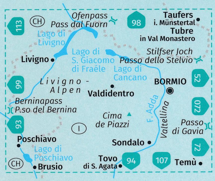 Carte de randonnée n° 96 - Bormio, Livigno, Valtelllina (Italie, Suisse) | Kompass carte pliée Kompass 