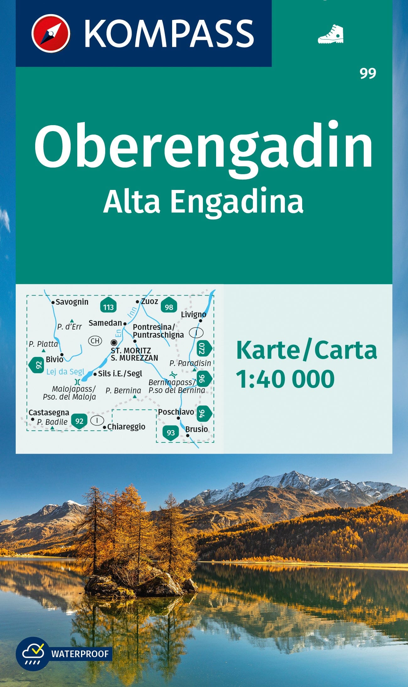 Carte de randonnée n° 99 - Oberengadin / Haute Engadine (Suisse) | Kompass carte de randonnée Kompass