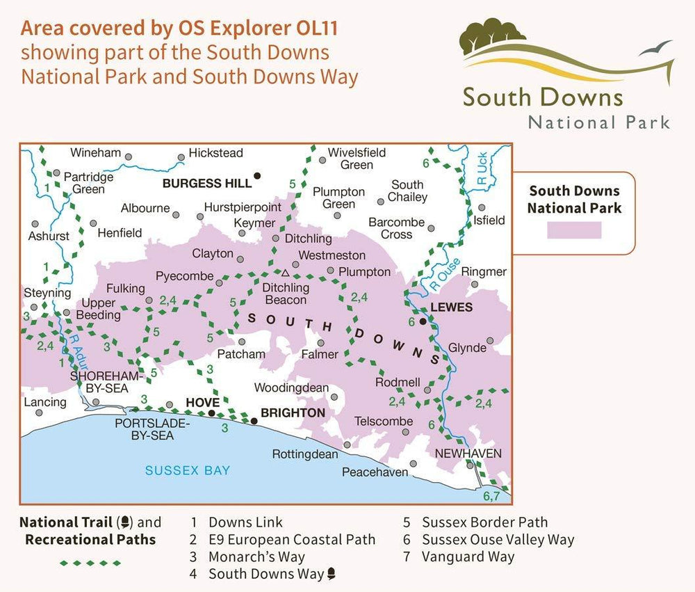 Carte de randonnée n° OL011 - Brighton, Hove, Lewes, Burgess Hill (Grande Bretagne) | Ordnance Survey - Explorer carte pliée Ordnance Survey 