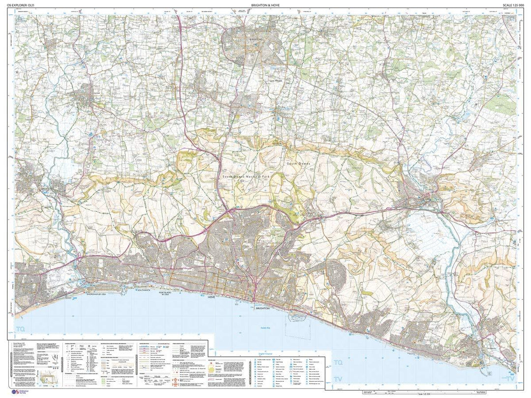 Carte de randonnée n° OL011 - Brighton, Hove, Lewes, Burgess Hill (Grande Bretagne) | Ordnance Survey - Explorer carte pliée Ordnance Survey 
