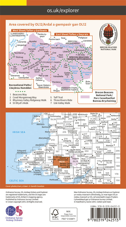 Carte de randonnée n° OL012 - Brecon Beacons Nat. Parc West.& Central areas (Pays de Galles) | Ordnance Survey - Explorer carte de randonnée Ordnance Survey