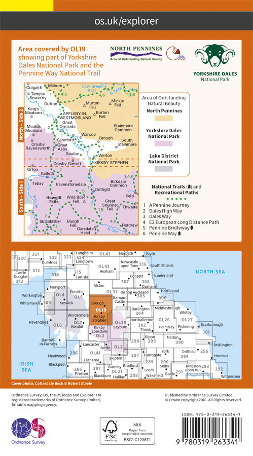 Carte de randonnée n° OL019 - Howgill Fells, Upper Eden Valley (Grande Bretagne) | Ordnance Survey - Explorer carte de randonnée Ordnance Survey